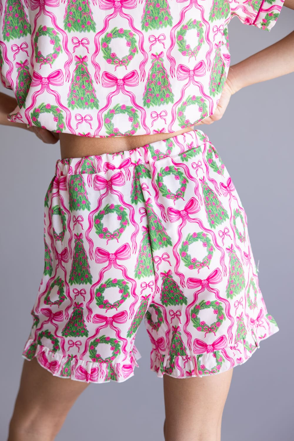 Simply Southern Holiday Satin Pajama Set for Women in Pink