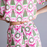 Simply Southern Holiday Satin Pajama Set for Women in Pink