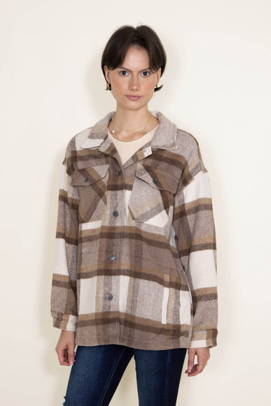Plaid Shacket for Women in Brown/White
