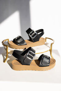 Soda Jackie Platform Sandals for Women in Black/Tan
