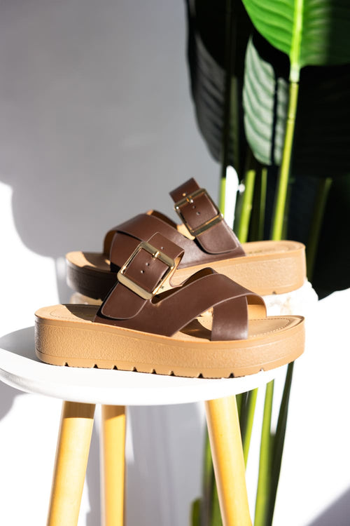 Soda Resume Platform Sandals for Women in Brown