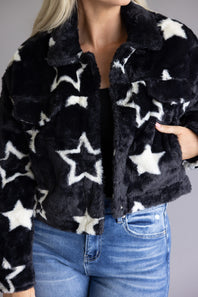 Star Faux Fur Cropped Coat for Women in Black