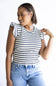 Stripe Flutter Sleeve Top for Women in Cream/Navy