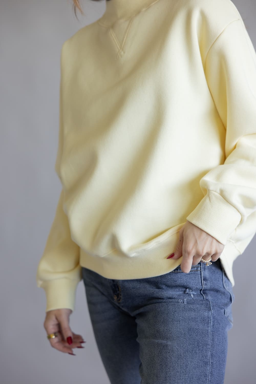 Things Between Mock Neck Fleece Pullover for Women in Butter Yellow
