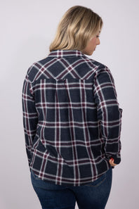 Thread & Supply Cassin Soft Luxe Button Up Shirt in Black Red Plaid