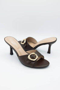 Top Moda Elsa Buckle Kitten Heels for Women in Brown