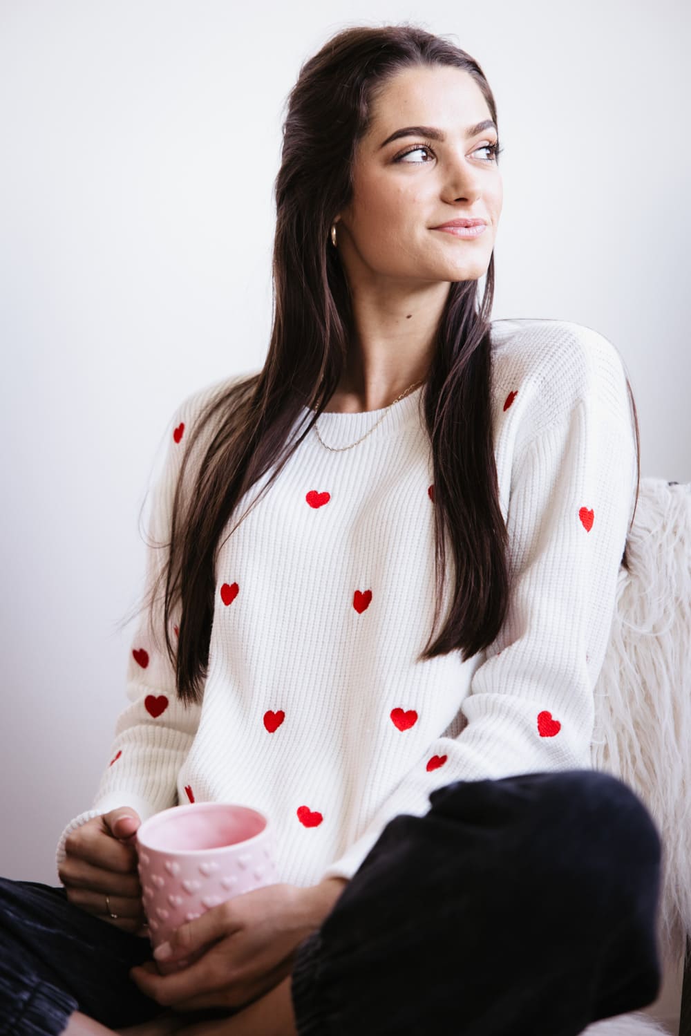 Miracle Heart Sweater for Women in Ivory/Red