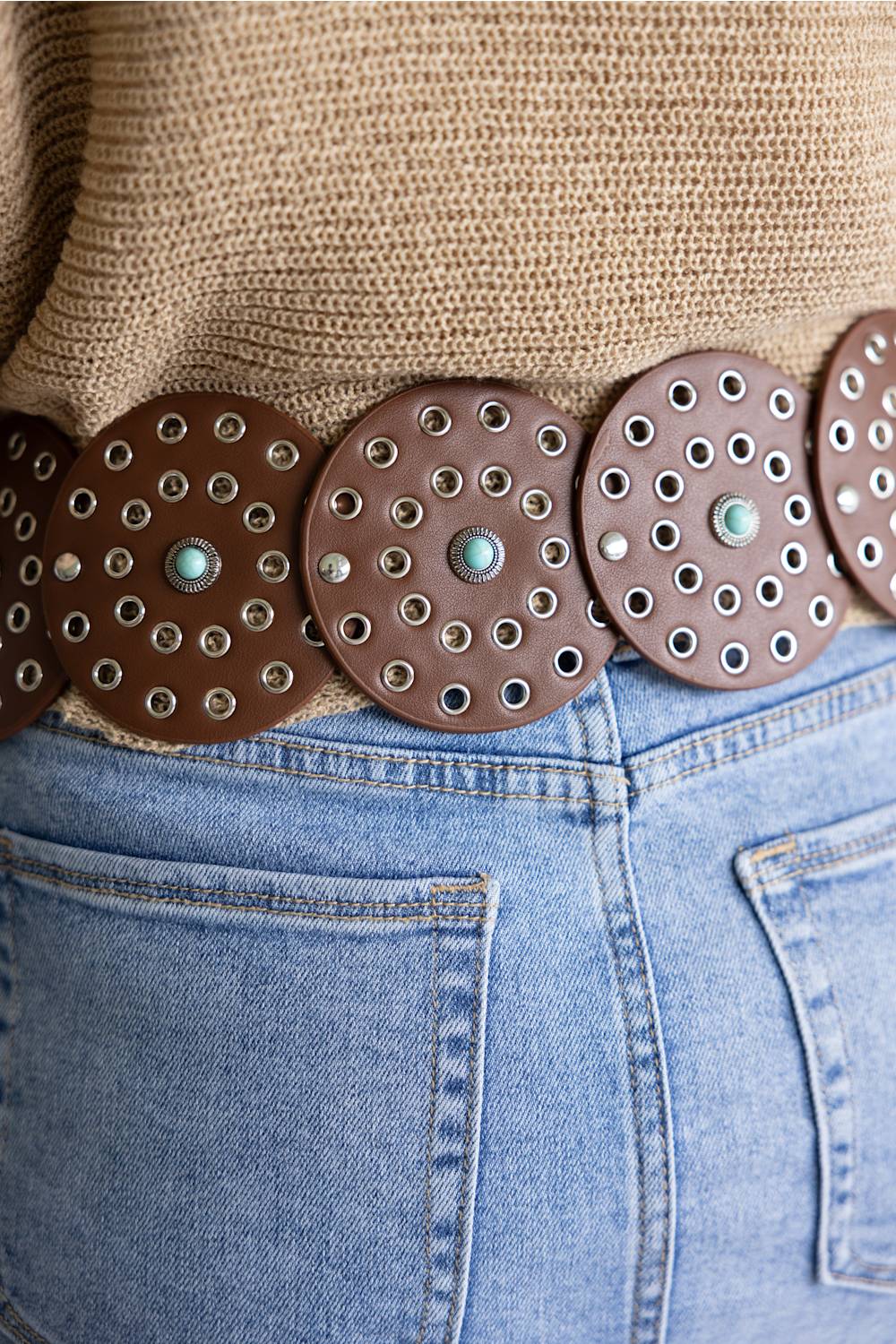 Western Concho Belt for Women in Brown