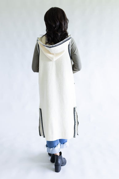 Whip Stitch Long Hooded Cardigan for Women in Ivory