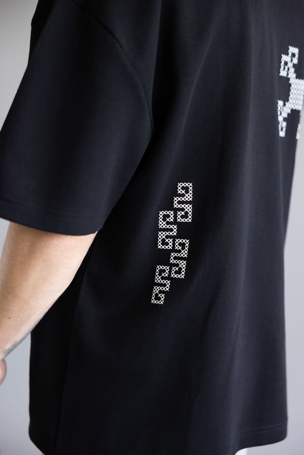 White Geo Embroidered T-Shirt for Men in Black