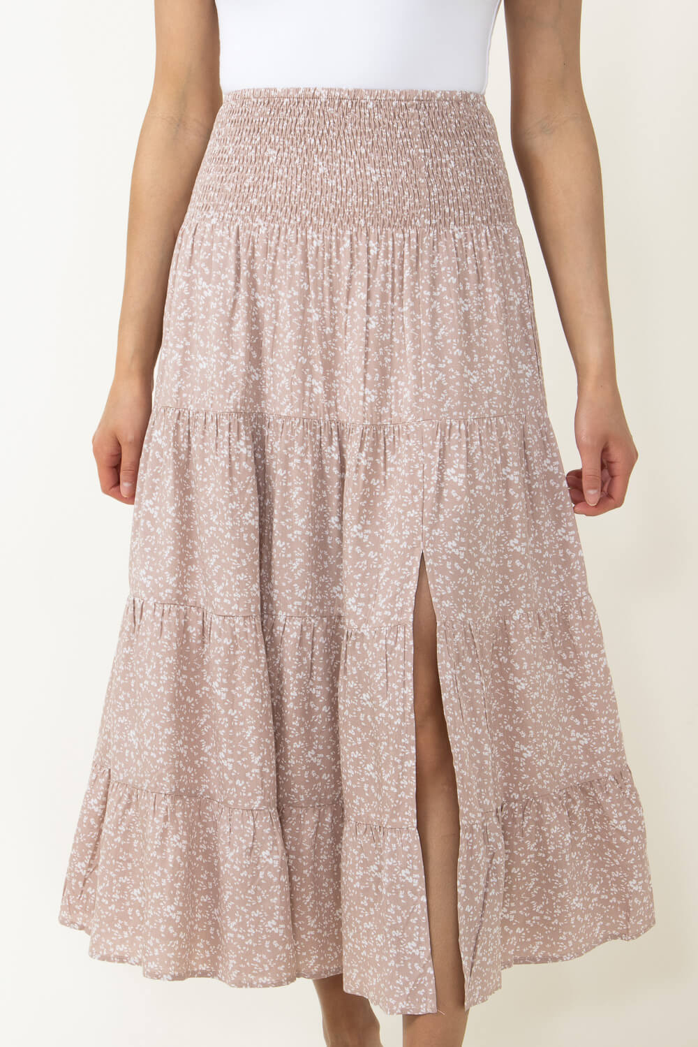 Wishlist Floral Midi Skirt with Side Slit for Women in Taupe