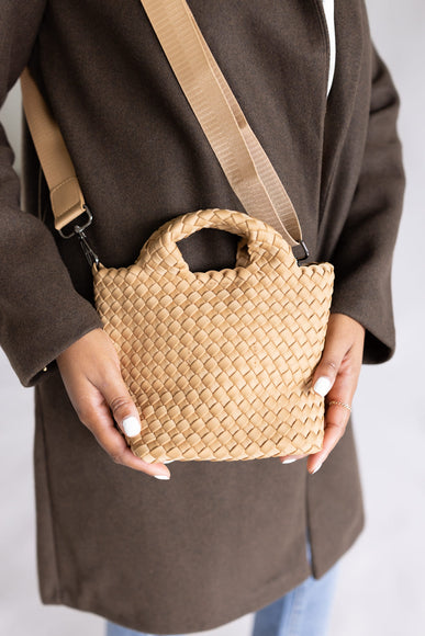 Woven Crossbody Bucket Purse for Women in Camel