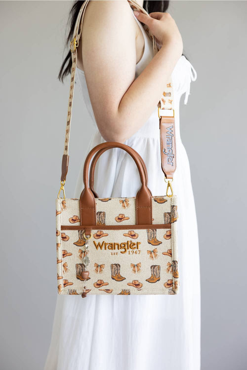 Wrangler Western Print Cowgirl Tote Crossbody Bag for Women in Tan