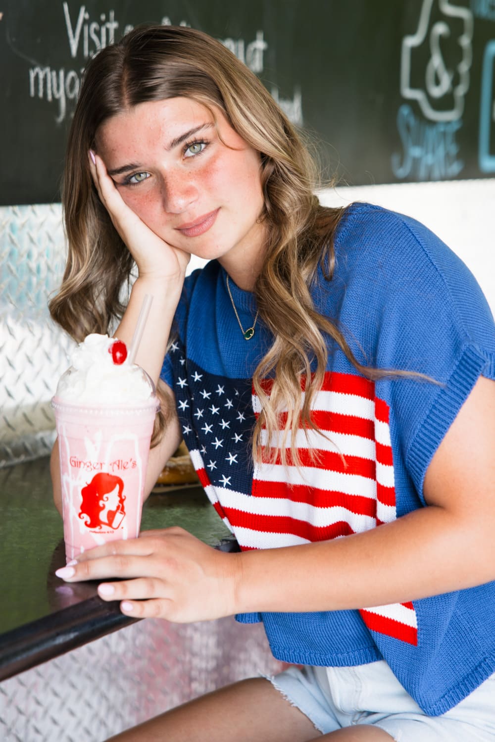 American Flag Sweater for Women in Blue