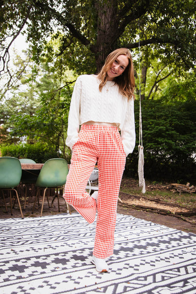 Gingham Relaxed PJ Pants for Women in Red