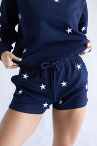 1897 Active Embroidered Star Fleece Shorts for Women in Navy Blue