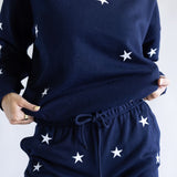 1897 Active Embroidered Star Fleece Shorts for Women in Navy Blue