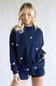 1897 Active Embroidered Star Fleece Sweatshirt for Women in Navy Blue