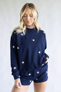 1897 Active Embroidered Star Fleece Sweatshirt for Women in Navy Blue
