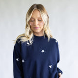 1897 Active Embroidered Star Fleece Sweatshirt for Women in Navy Blue