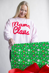 1897 Active Mama Claus Embroidered Fleece Sweatshirt for Women in Baby Pink