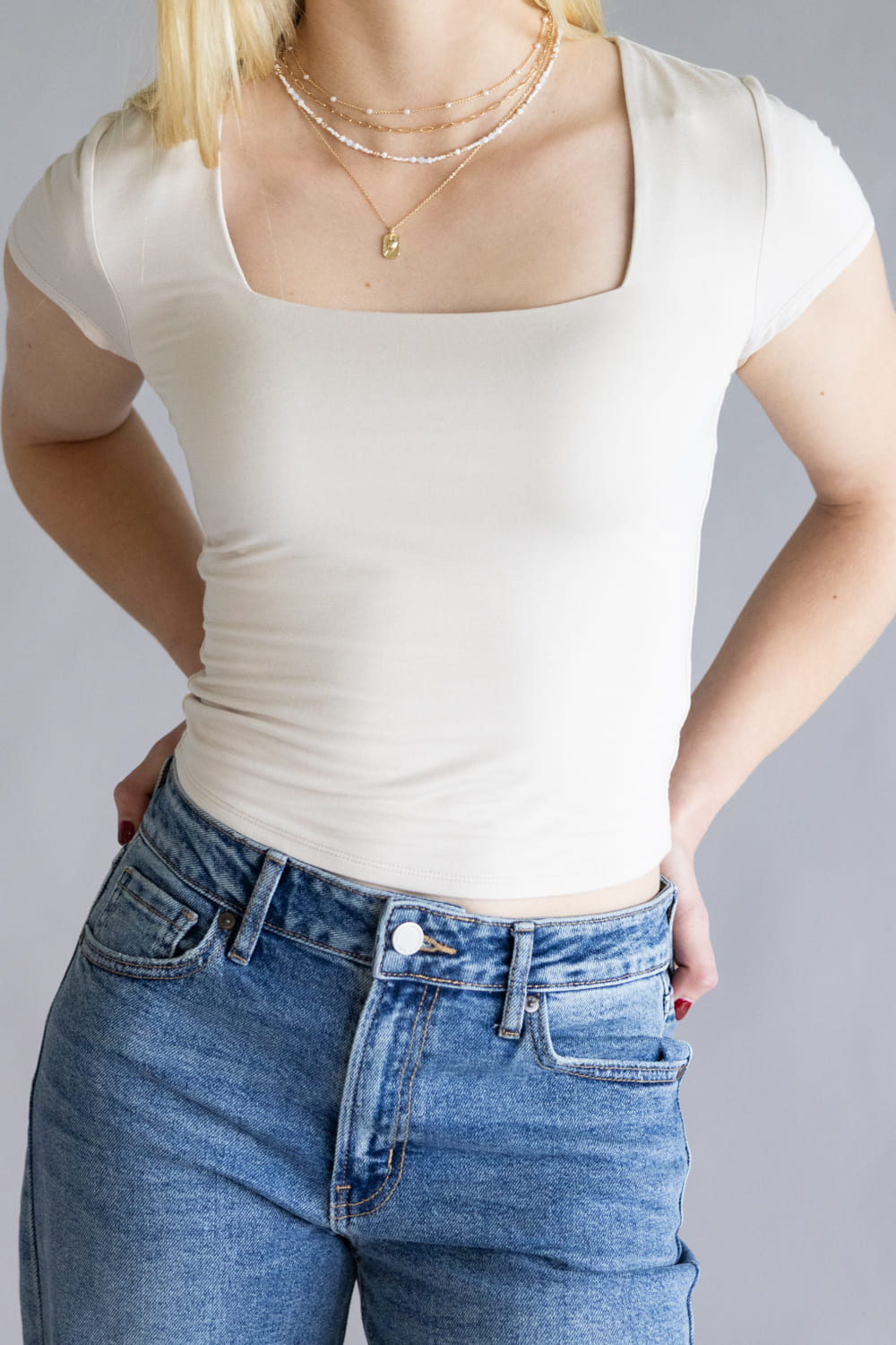 Be Cool Seamless Double Layer Knit T-Shirt for Women in Ecru