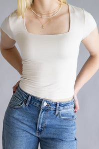 Be Cool Seamless Double Layer Knit T-Shirt for Women in Ecru