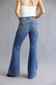 Judy Blue Mid Rise Bandana Flare Jeans for Women