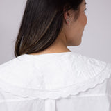Embroidered Peter Pan Collar Top for Women in White 