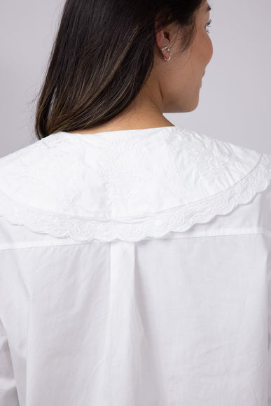Embroidered Peter Pan Collar Top for Women in White 