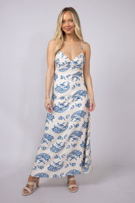 ACOA Printed Strappy Maxi Dress for Women in Blue