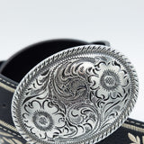 Large Circle Engraved Buckle Belt for Women in Black