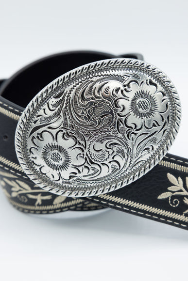 Large Circle Engraved Buckle Belt for Women in Black