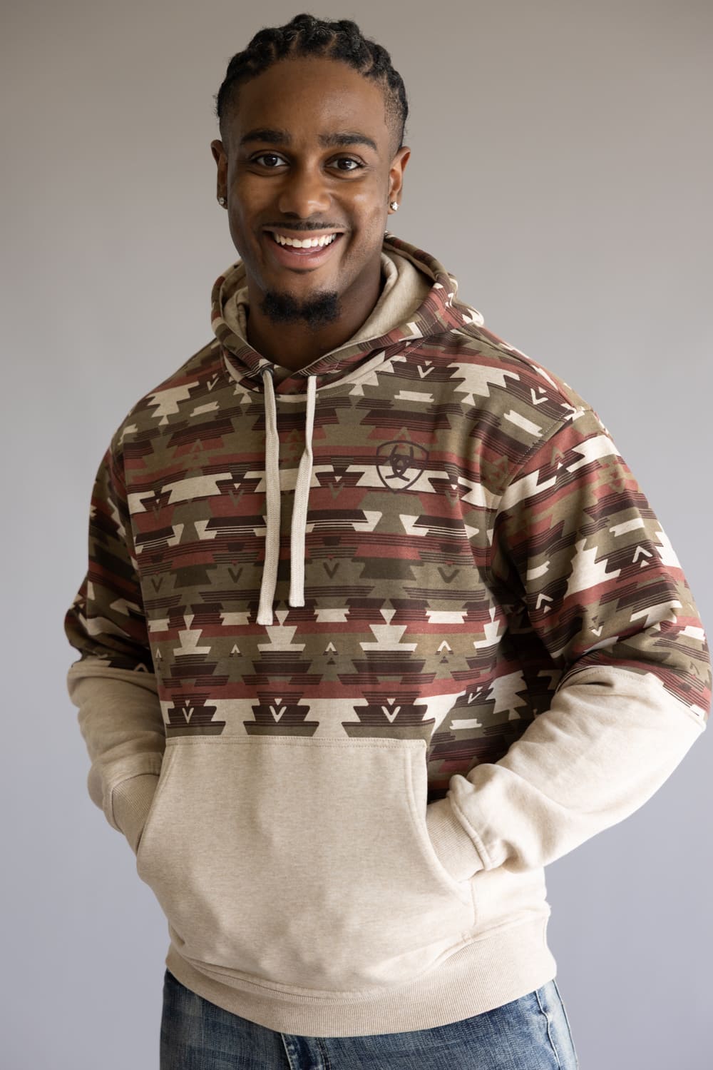 Ariat Color Block Hoodie for Men in Oatmeal