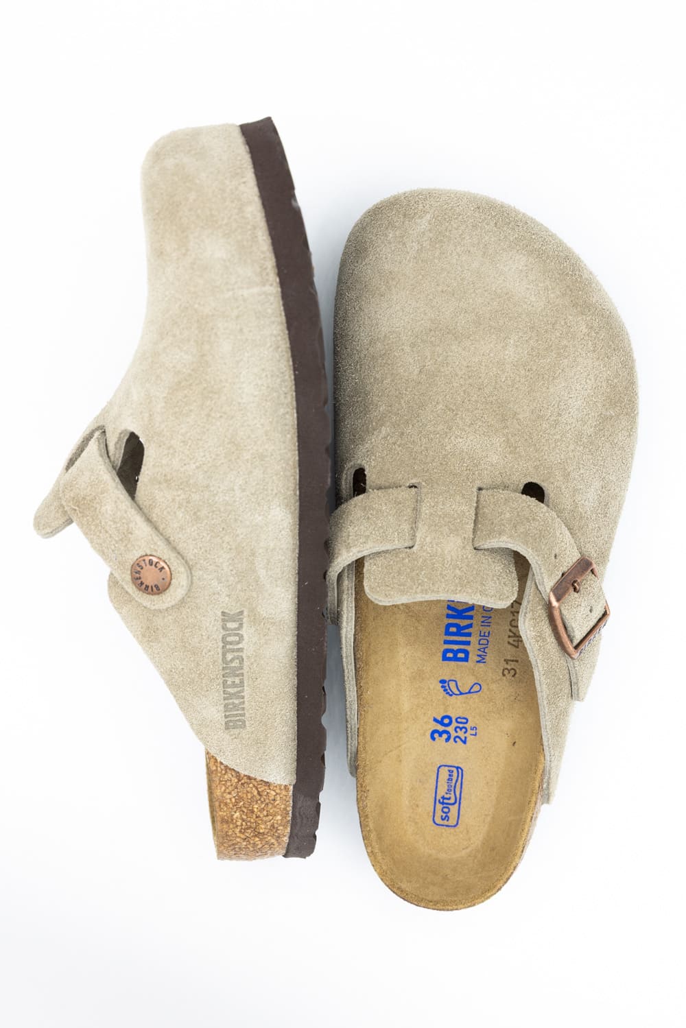 Birkenstock Boston Soft Footbed Suede Leather Clogs for Women in Taupe