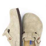 Birkenstock Boston Soft Footbed Suede Leather Clogs for Women in Taupe