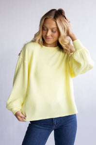 Blu Pepper Crewneck Ribbed Knit Shirt for Women in Yellow