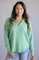 Blu Pepper Ribbed Knit Johnny Collar Top for Women in Sage