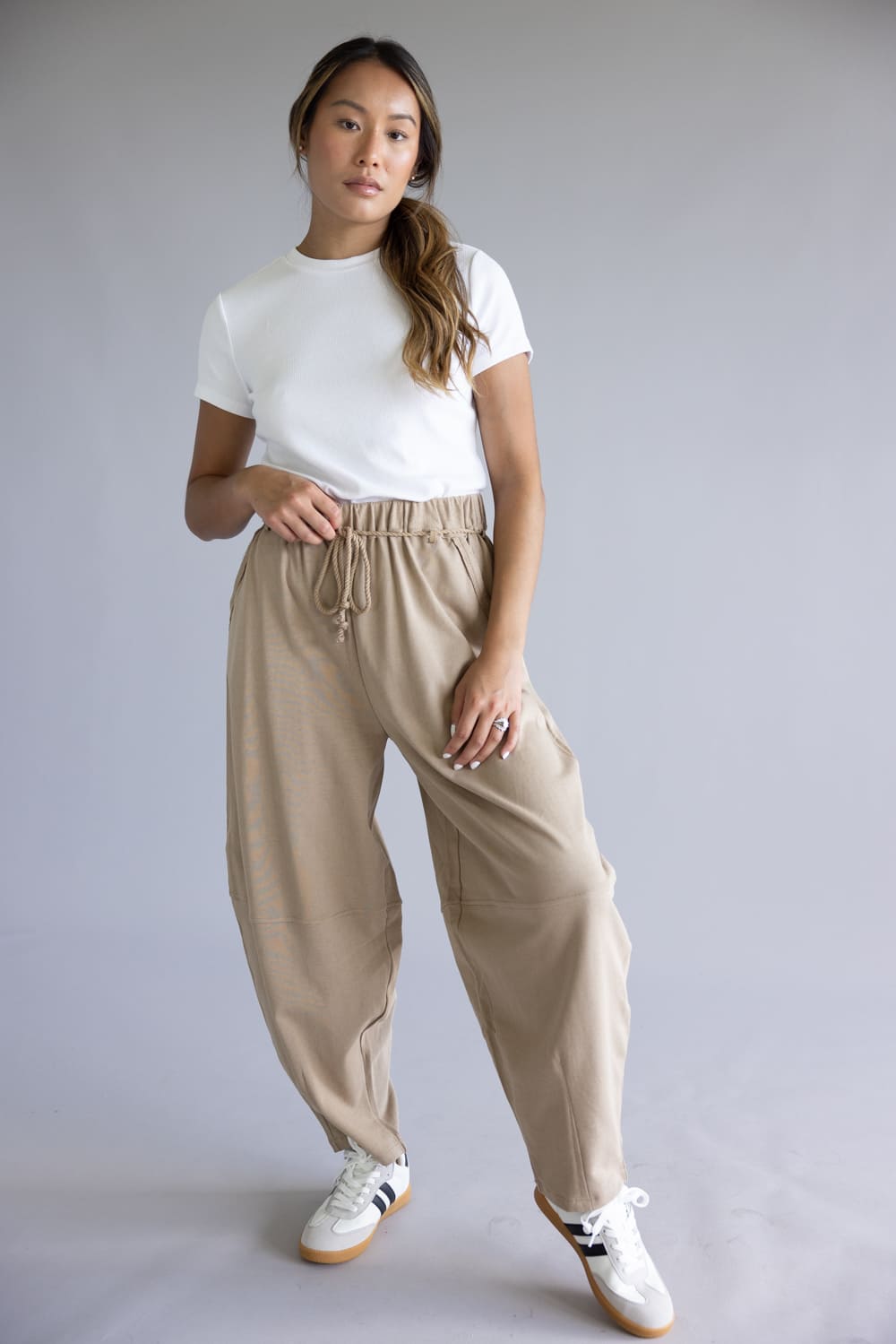 Boho Rope Drawstring Pants for Women in Taupe