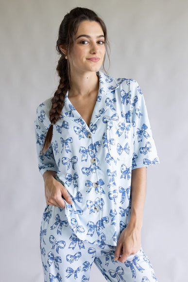 Bow Soft Pajama Set for Women in Blue