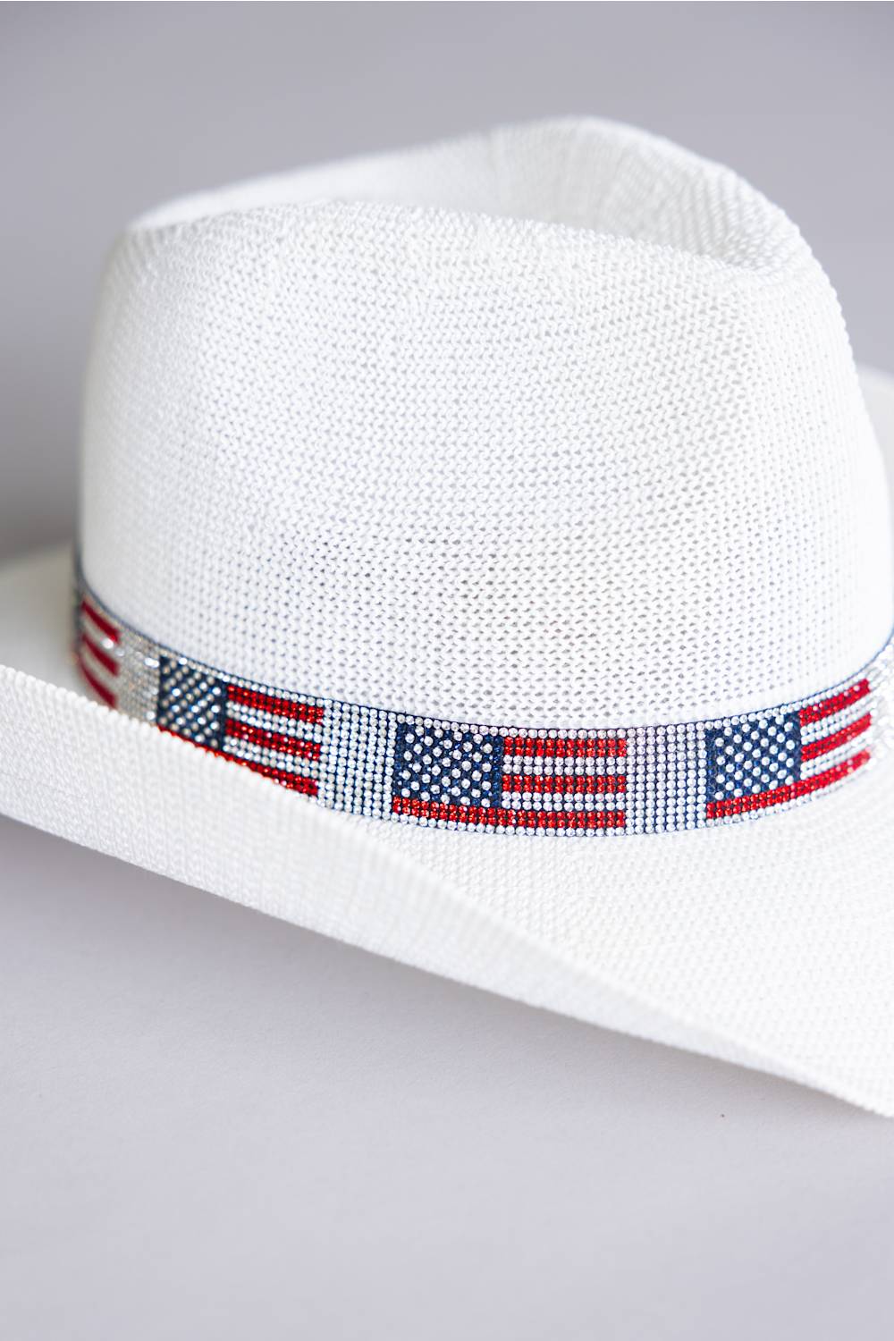 C.C. American Flag Rhinestone Band Cowgirl Hat for Women in White