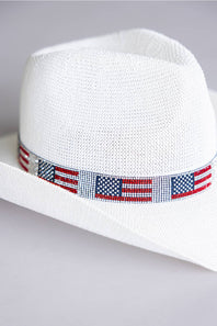 C.C. American Flag Rhinestone Band Cowgirl Hat for Women in White