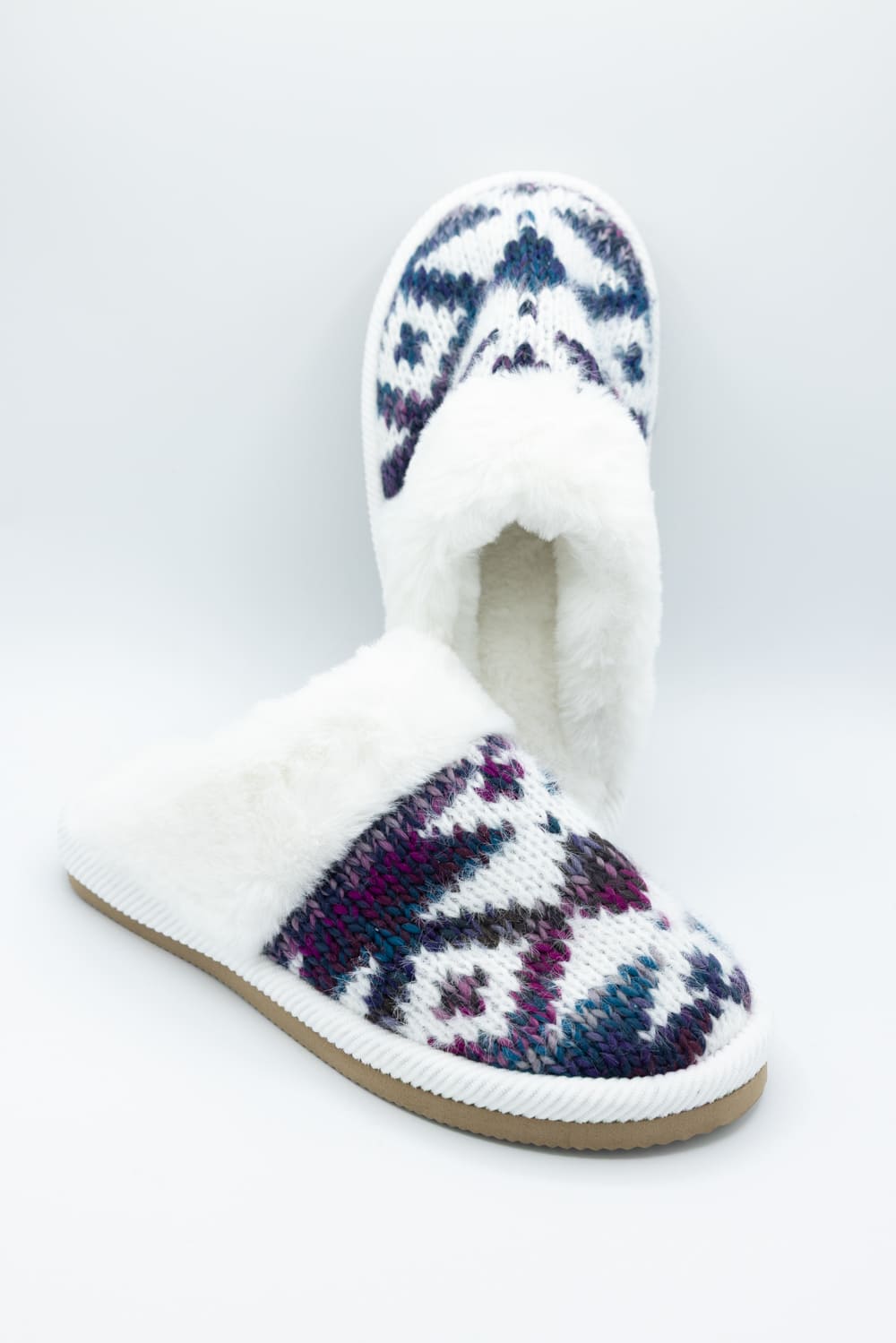 C.C. Ombre Aztec Knitted Slippers for Women in Purple Mix