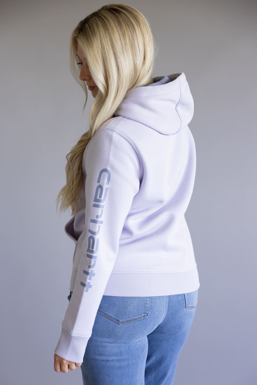 Carhartt Logo Sleeve Midweight Hoodie for Women in Mica Purple