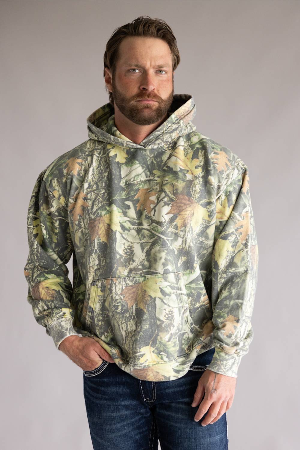 Wood Camo Print Heavyweight Vintage Hoodie for Women in Green