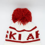 C.C. Apres Ski Yarn Pom Beanie for Women in Ivory/Red