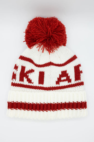 C.C. Apres Ski Yarn Pom Beanie for Women in Ivory/Red