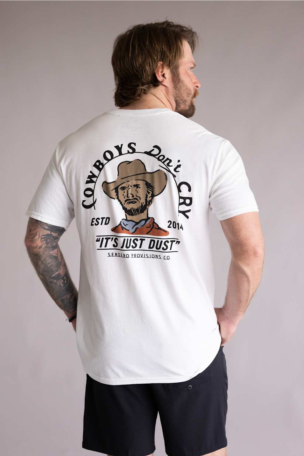  Sendero Provisions Co. Cowboys Don’t Cry T-Shirt for Men in Vintage White