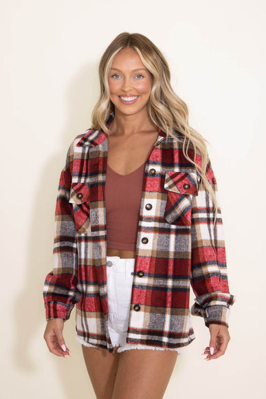 Plaid Oversized Shacket for Women in Red
