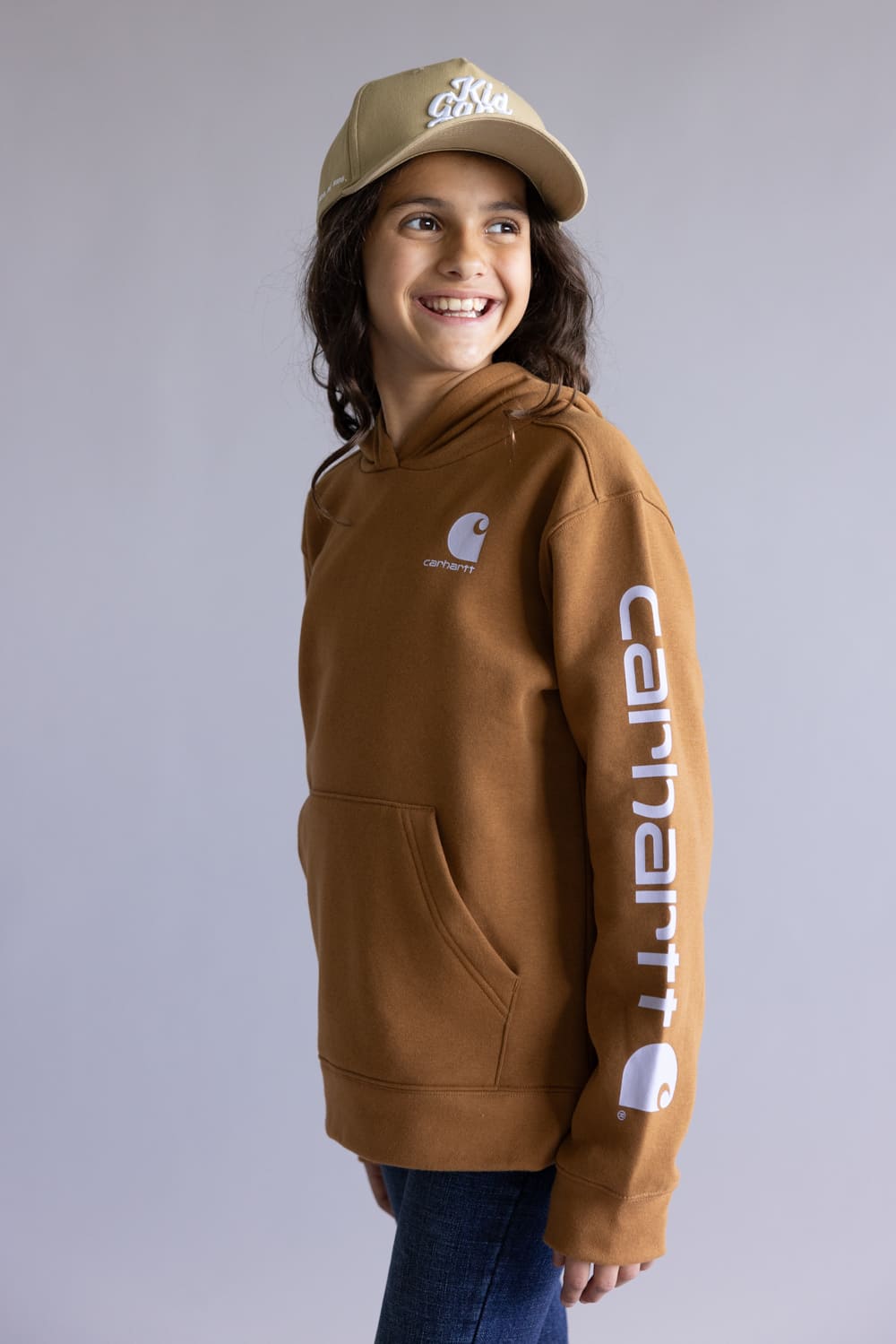 Carhartt Youth Classic Pullover Hoodie for Girls in Brown